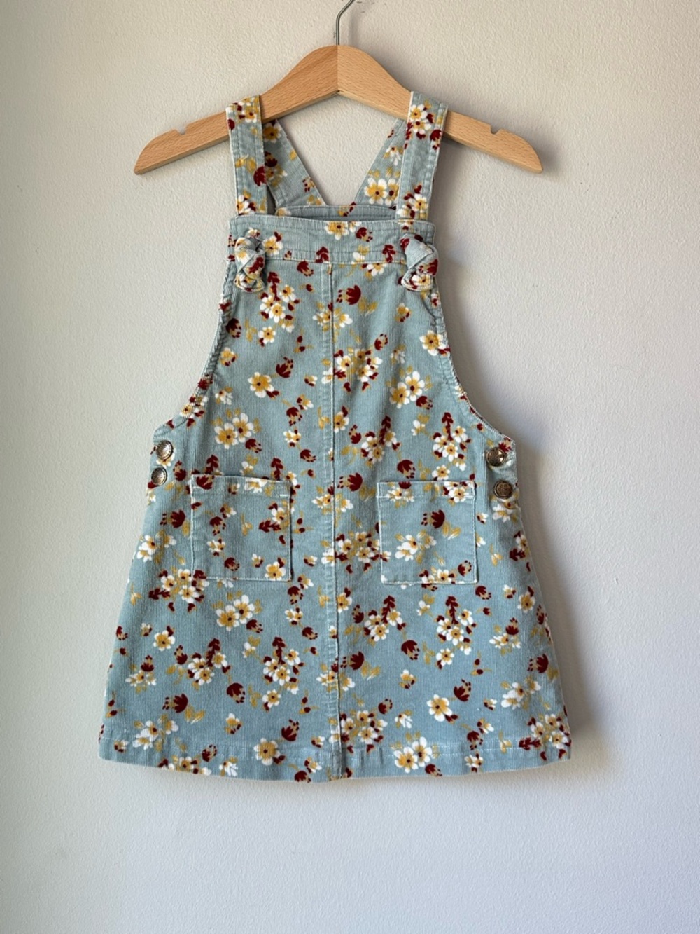 Tahari Pale Blue Floral Blooms Corduroy Pinafore Jumper Dress Size 4T
